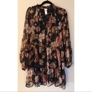 H&M Floral Tiered Dress with Balloon Sleeves